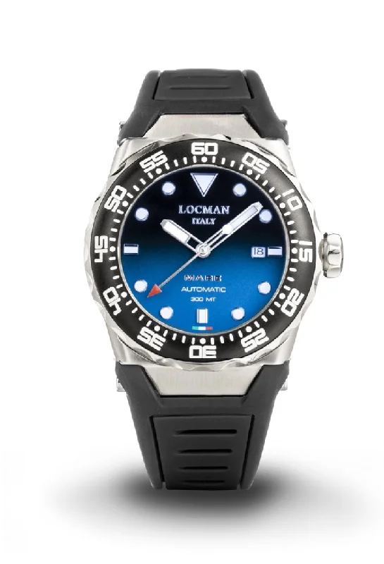 Men's Eco-Drive Style Sports Watches-Orologio Locman Mare blu degradè con silicone nero 0559A24A-00KBNKSK2