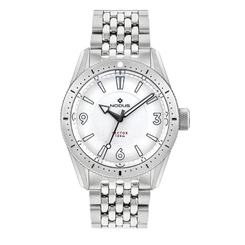 Men's Dive Watches with Silicon Strap -Nodus Sector Dive Automatic Watch - Pearl Dial - Steel Bezel