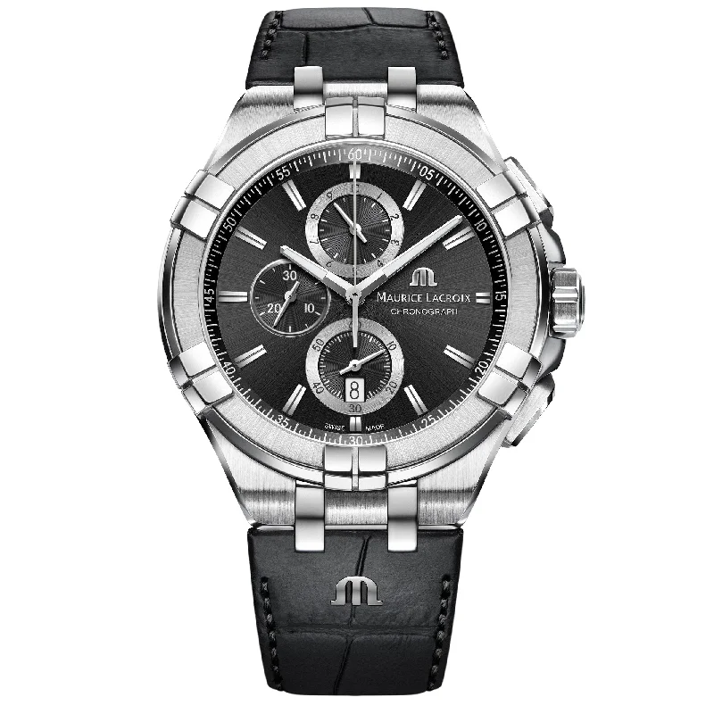 Men's Swiss Digital Edition-Maurice Lacroix Men's Black Aikon Chronograph Watch AI1018-SS001-330-1 Men's Swiss Digital Edition-Maurice Lacroix Men's Black Aikon Chronograph Watch AI1018-SS001-330-1
