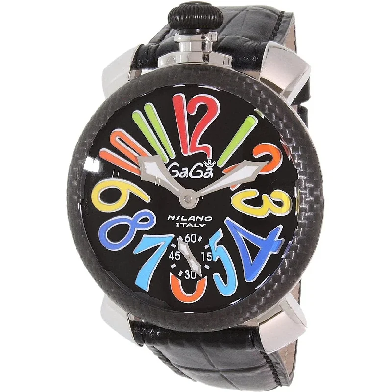 Men's Field Watches Subdials-Gaga Milano Men's Black Manuale Mechanical Watch 5015.01S Men's Field Watches Subdials-Gaga Milano Men's Black Manuale Mechanical Watch 5015.01S