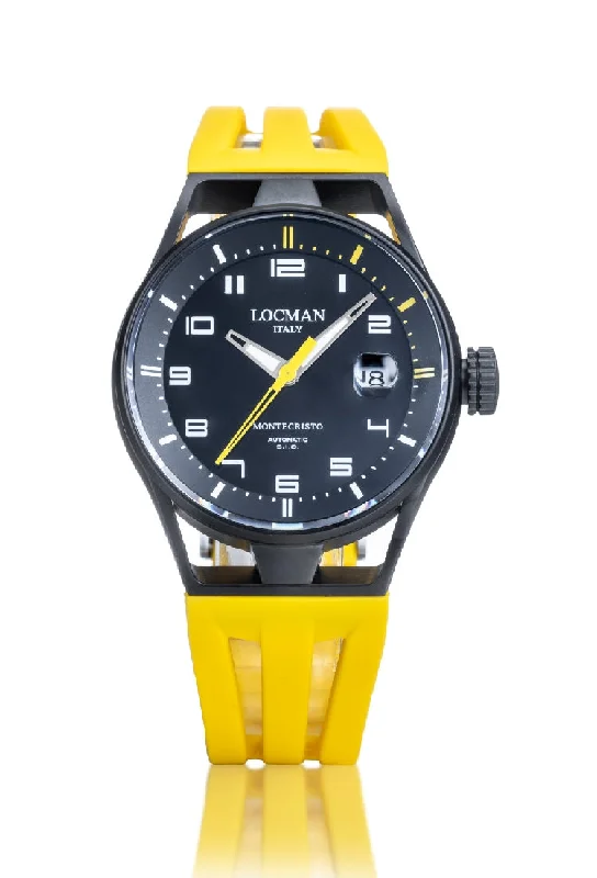 Men's Solar Powered Style Men's Sports Watches-Locman Montecristo automatico 41mm nero silicone giallo 0541K01S-KMBKYLSY