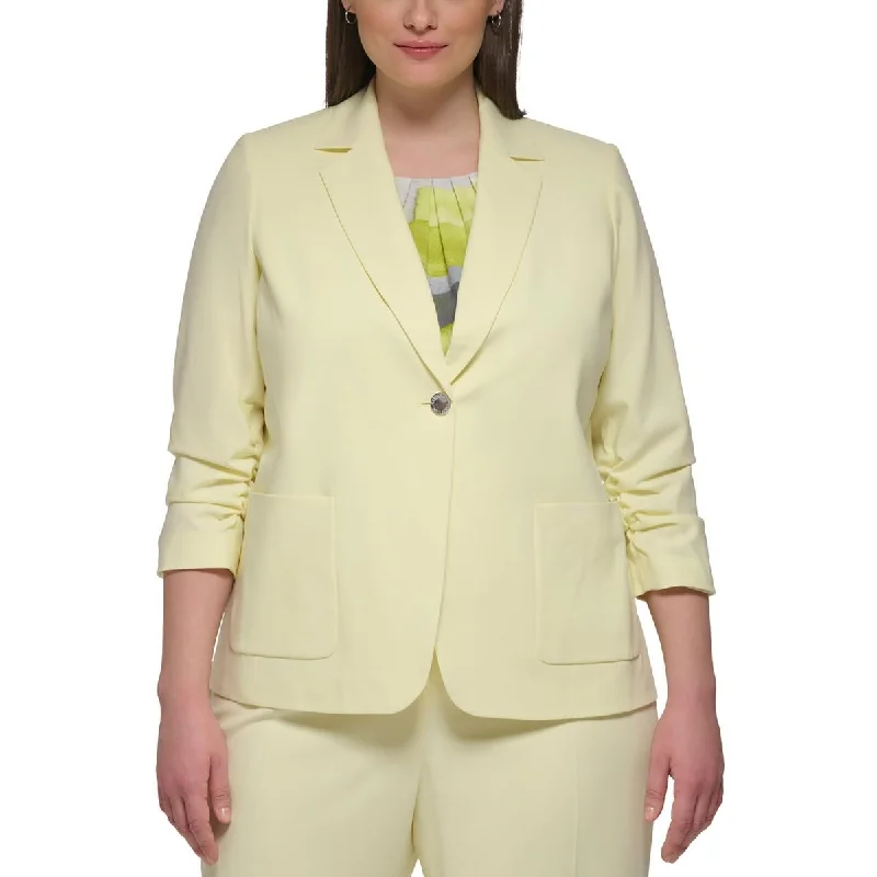 Calvin Klein Womens Plus Crepe One-Button Blazer