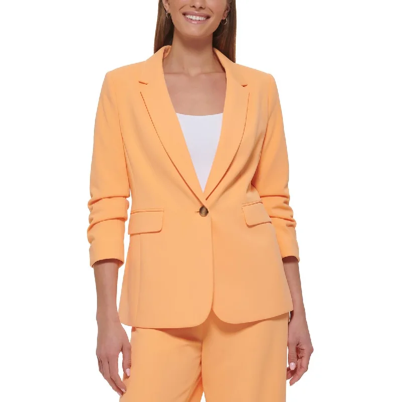 DKNY Womens Petites Ruched Crepe One-Button Blazer