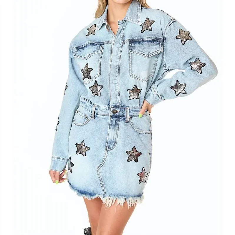 Raelynn Denim Dress In Washed Blue