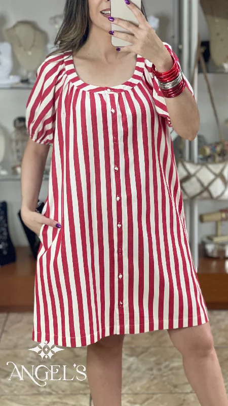 Red Stripes Denim Dress