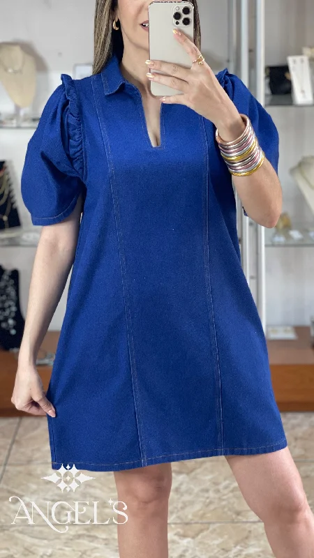 Short Sleeve Mini Denim Dress