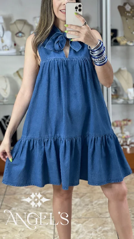 Sleeveless V-Neck Denim Dress