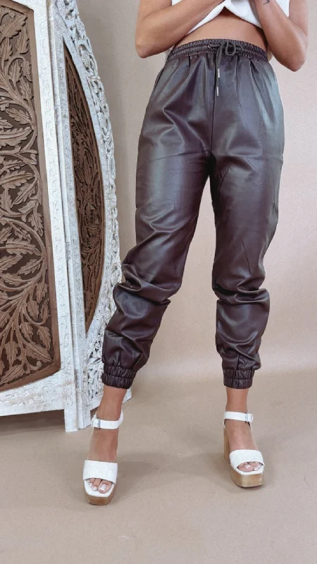 Leather Joggers, Brown