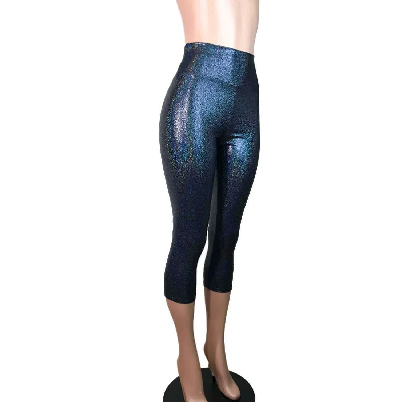 SALE - XL - Black Holographic Cropped Capri Leggings Pants