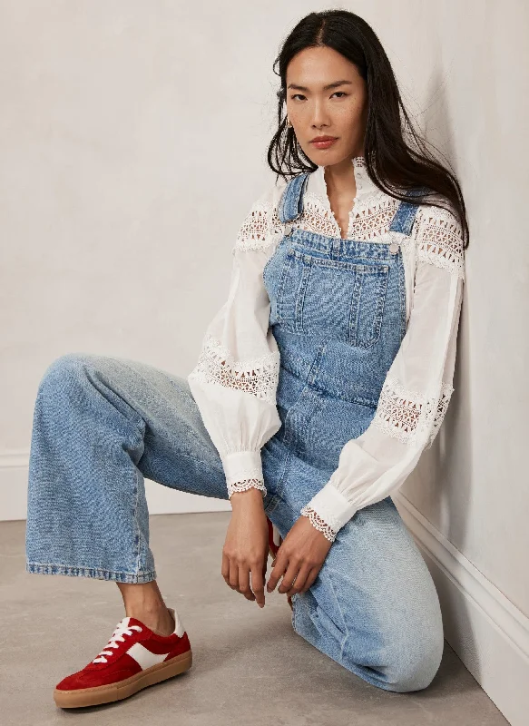 Light Indigo Denim Wide Dungarees