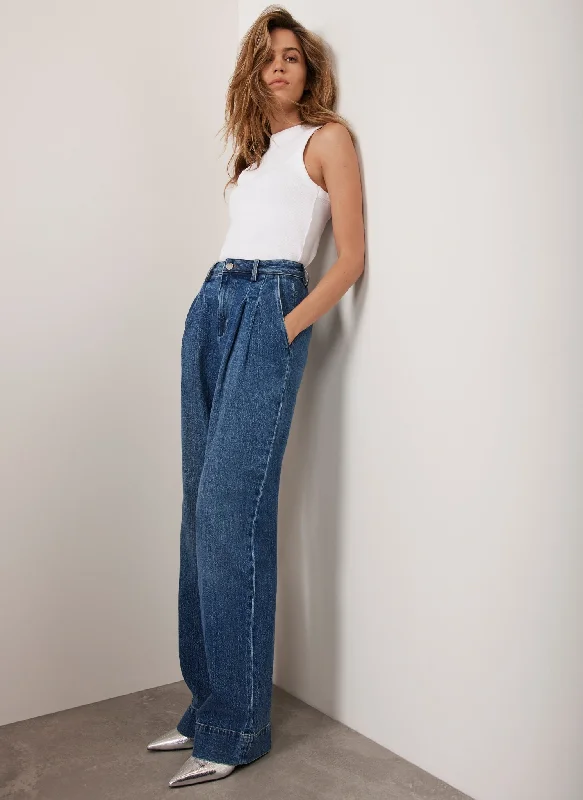 Indigo Pleat Front Wide Jeans