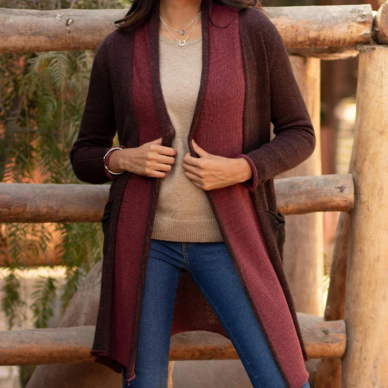 Pink Java Long Brown and Pink 100% Pima Cotton Cardigan from Peru